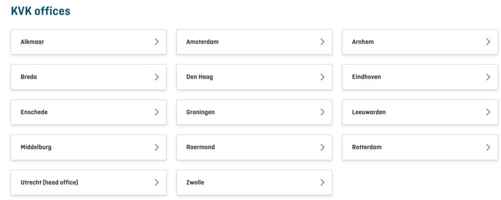 Офисы KVK в Нидерландах